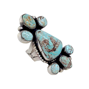 Native American Ring - Large Stunning Navajo Dry Creek Turquoise Long Triangle Cluster Ring - Bobby Johnson - Native American