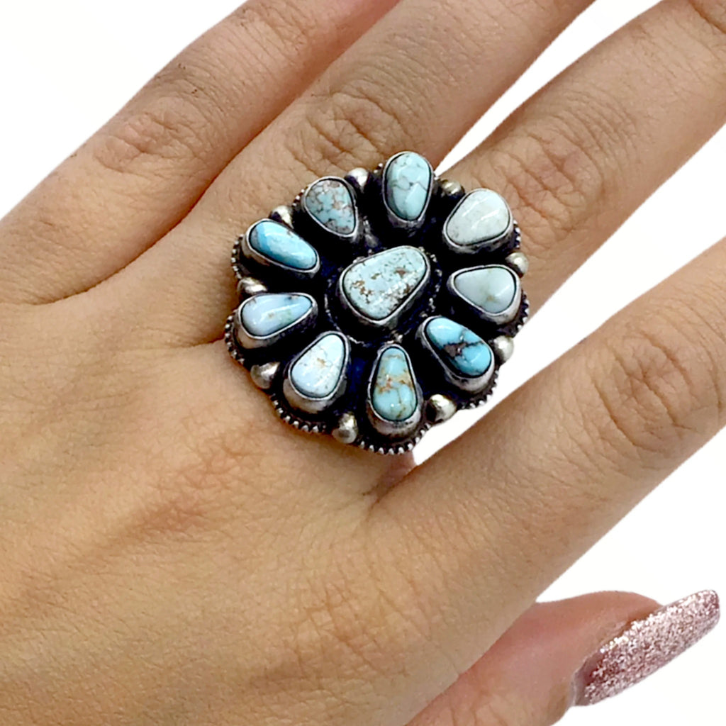 Sold Navajo Dry Creek Turquoise Cluster Ring - Kathleen Chavez