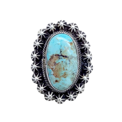 Image of Native American Ring - Navajo Dry Creek Turquoise Stamped Sterling Silver Beads Ring - Bobby Johnson - Native American