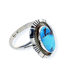 Native American Ring - Navajo Golden Hills Turquoise Ring With Silver Cut Out Details