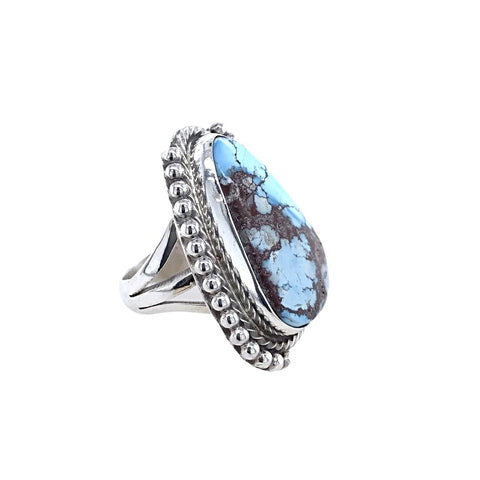 Image of Native American Ring - Navajo Golden Hills Turquoise Teardrop Sterling Silver Ring - Peggie Hoskie - Native American