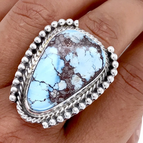Image of Native American Ring - Navajo Golden Hills Turquoise Teardrop Sterling Silver Ring - Peggie Hoskie - Native American