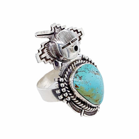 Image of Native American Ring - Navajo Kachina Royston Turquoise Sterling Silver Ring - Bennie Ration - Native American