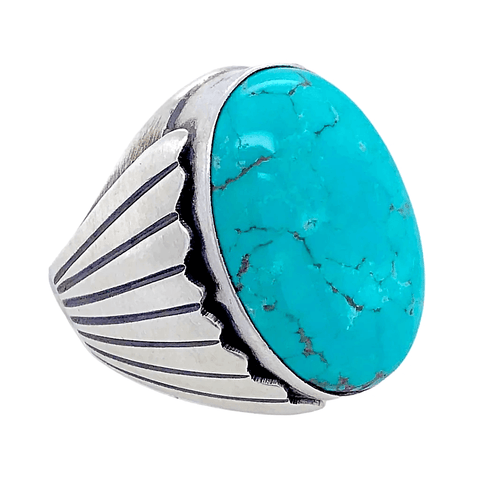 Image of Native American Ring - Navajo Kingmam Turquoise Men's Ring - Paul Livingston
