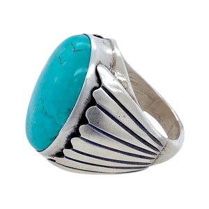 Native American Ring - Navajo Kingmam Turquoise Men's Ring - Paul Livingston