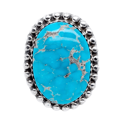 Image of Native American Ring - Navajo Kingman Turquoise Embellished Oval Ring