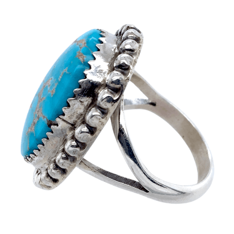 Image of Native American Ring - Navajo Kingman Turquoise Embellished Oval Ring