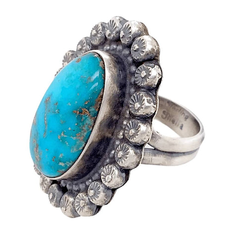 Image of Native American Ring - Navajo Kingman Turquoise Embellished Ring - Shelia Becenti