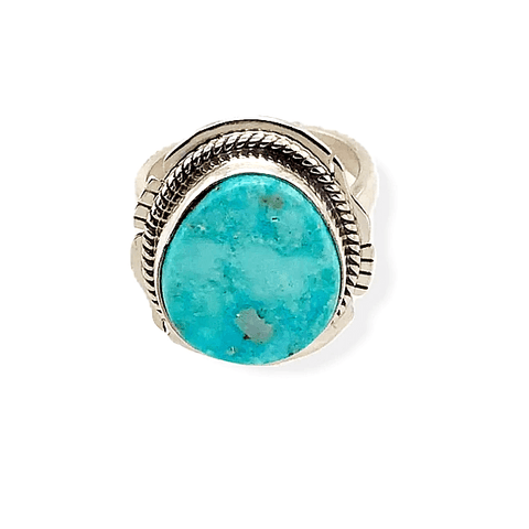 Image of Native American Ring - Navajo Kingman Turquoise Ring With Twisted Silver And Cut Out Details