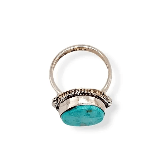 Native American Ring - Navajo Kingman Turquoise Ring With Twisted Silver And Cut Out Details