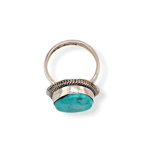 Native American Ring - Navajo Kingman Turquoise Ring With Twisted Silver And Cut Out Details