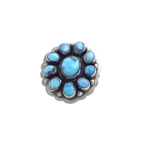 Image of Native American Ring - Navajo Large 10-Stone Golden Hills Turquoise Halo Sterling Silver Ring - Native American