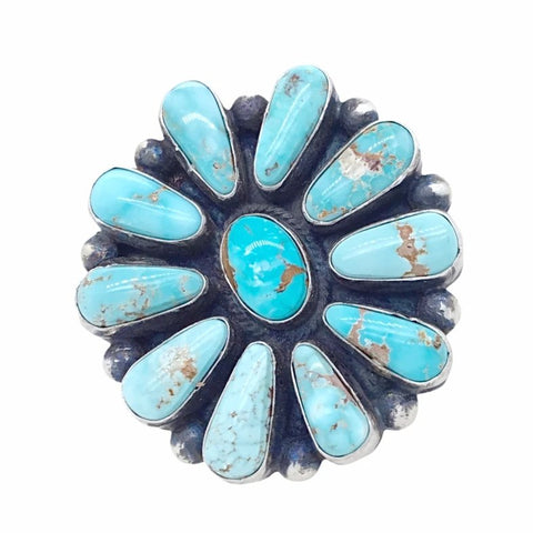 Image of Native American Ring - Navajo Large 11-Stone Dry Creek Turquoise Cluster Sterling Silver Ring - Bea Tom - Native American