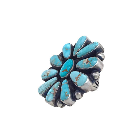 Image of Native American Ring - Navajo Large 11-Stone Dry Creek Turquoise Cluster Sterling Silver Ring - Bea Tom - Native American