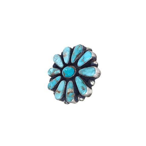 Image of Native American Ring - Navajo Large 11-Stone Dry Creek Turquoise Cluster Sterling Silver Ring - Bea Tom - Native American