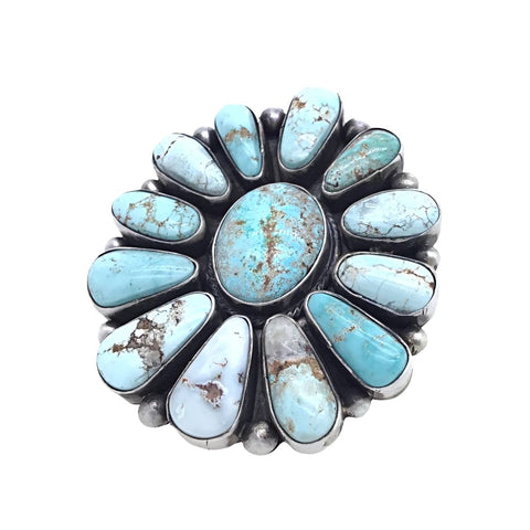 Image of Native American Ring - Navajo Large 13-Stone Dry Creek Turquoise Cluster Sterling Silver Ring - Bea Tom - Native American