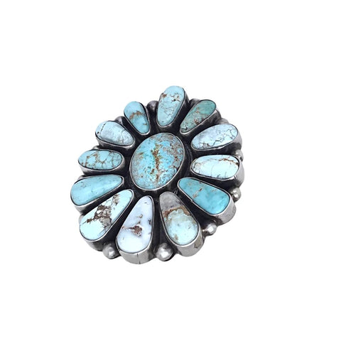 Image of Native American Ring - Navajo Large 13-Stone Dry Creek Turquoise Cluster Sterling Silver Ring - Bea Tom - Native American