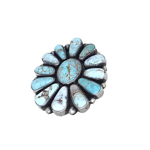 Native American Ring - Navajo Large 13-Stone Dry Creek Turquoise Cluster Sterling Silver Ring - Bea Tom - Native American