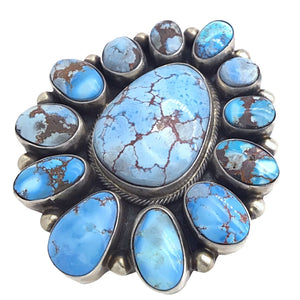 Native American Ring - Navajo Large 13-Stone Golden Hills Turquoise Halo Sterling Silver Ring - Kathleen Chavez - Native American