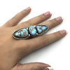 Native American Ring - Navajo Large 3-Stone Golden Hills Turquoise Sterling Silver Stamped Ring - Darrin Livingston - Native American
