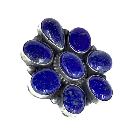 Image of Native American Ring - Navajo Large 8-Stone Lapis Cluster Sterling Silver Ring - Ella Peters - Native American