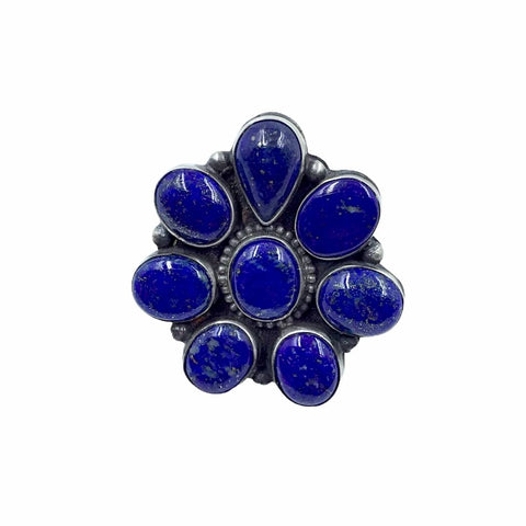 Image of Native American Ring - Navajo Large 8-Stone Lapis Cluster Sterling Silver Ring - Ella Peters - Native American