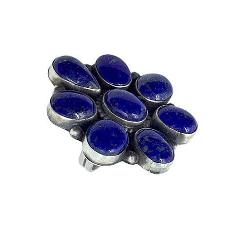 Image of Native American Ring - Navajo Large 8-Stone Lapis Cluster Sterling Silver Ring - Ella Peters - Native American