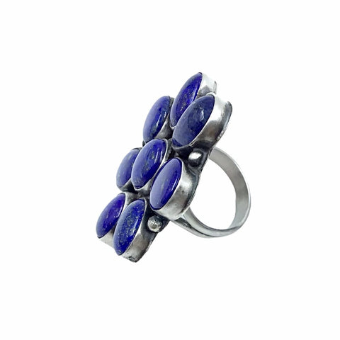 Image of Native American Ring - Navajo Large 8-Stone Lapis Cluster Sterling Silver Ring - Ella Peters - Native American