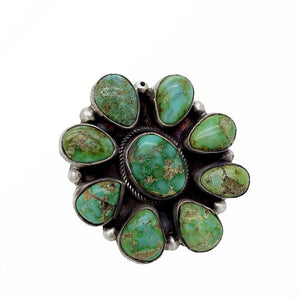 Native American Ring - Navajo Large 9-Stone Sonoran Gold Turquoise Cluster Sterling Silver Ring - Ella Peters - Native American