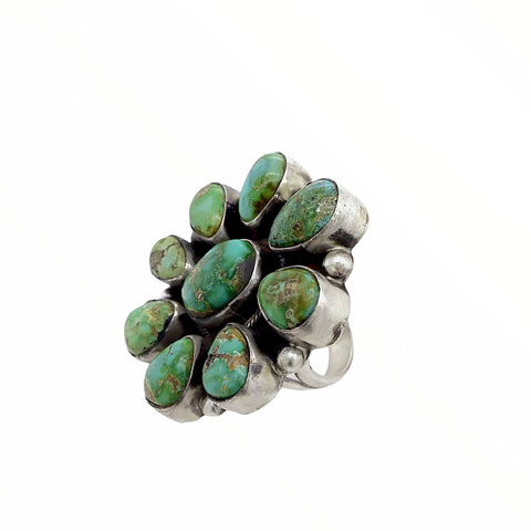 Image of Native American Ring - Navajo Large 9-Stone Sonoran Gold Turquoise Cluster Sterling Silver Ring - Ella Peters - Native American