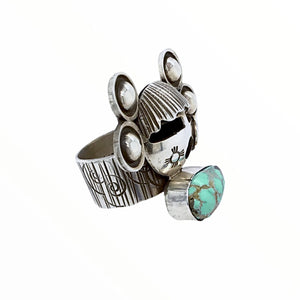 Native American Ring - Navajo Large Corn Maiden No. 8 Turquoise Sterling Silver Wide Ring - Alex Sanchez - Native American