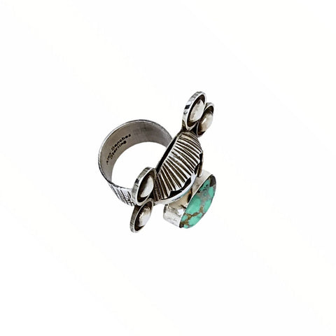 Image of Native American Ring - Navajo Large Corn Maiden No. 8 Turquoise Sterling Silver Wide Ring - Alex Sanchez - Native American