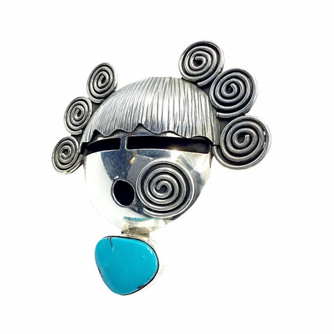 Image of Native American Ring - Navajo Large Corn Maiden Sleeping Beauty Turquoise Sterling Silver Wide Ring - Alex Sanchez - Native American