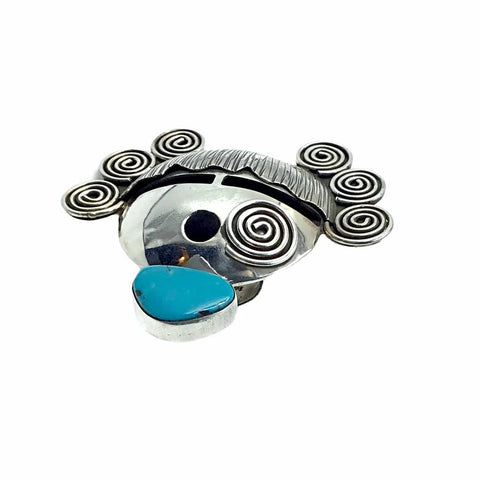 Image of Native American Ring - Navajo Large Corn Maiden Sleeping Beauty Turquoise Sterling Silver Wide Ring - Alex Sanchez - Native American