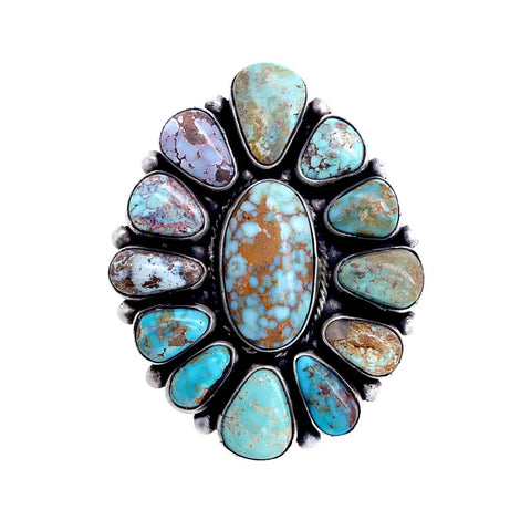 Image of Native American Ring - Navajo Large Dry Creek Spiderweb Turquoise Cluster Sterling Silver Ring - Bea Tom - Native American