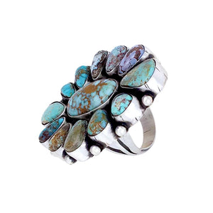 Native American Ring - Navajo Large Dry Creek Spiderweb Turquoise Cluster Sterling Silver Ring - Bea Tom - Native American