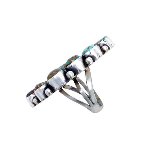 Image of Native American Ring - Navajo Large Dry Creek Spiderweb Turquoise Cluster Sterling Silver Ring - Bea Tom - Native American