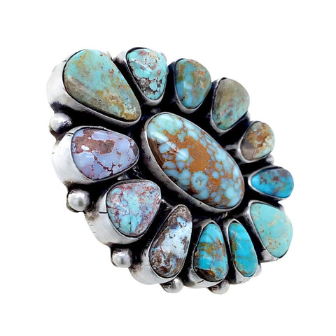 Image of Native American Ring - Navajo Large Dry Creek Spiderweb Turquoise Cluster Sterling Silver Ring - Bea Tom - Native American