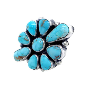 Native American Ring - Navajo Large Dry Creek Turquoise 9 Stone Cluster Sterling Silver Ring - Bea Tom - Native American