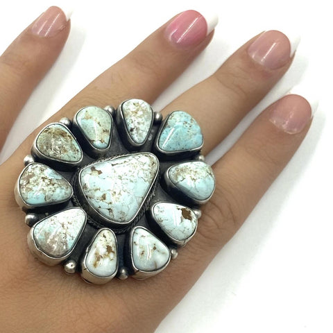 Image of Native American Ring - Navajo Large Dry Creek Turquoise Cluster Sterling Silver Ring - Bea Tom - Native American