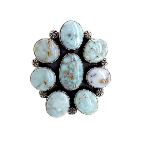 Image of Native American Ring - Navajo Large Dry Creek Turquoise Flower Cluster Sterling Silver Ring - Mary Ann Spencer - Native American