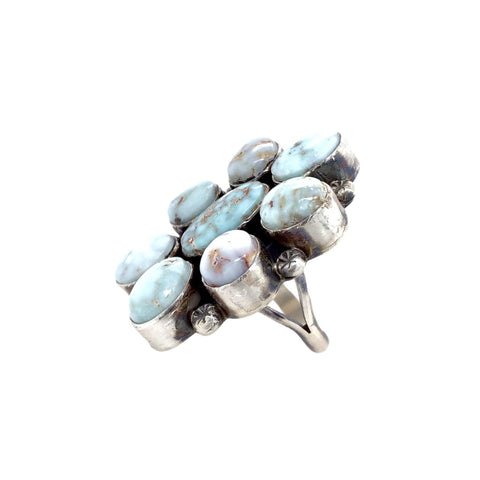 Image of Native American Ring - Navajo Large Dry Creek Turquoise Flower Cluster Sterling Silver Ring - Mary Ann Spencer - Native American