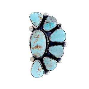 Native American Ring - Navajo Large Dry Creek Turquoise Half Cluster Sterling Silver Ring - Bea Tom - Native American