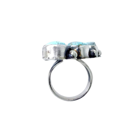 Image of Native American Ring - Navajo Large Dry Creek Turquoise Half Cluster Sterling Silver Ring - Bea Tom - Native American