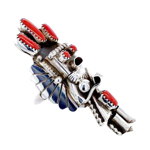 Sold Navajo Large Kachina Red Coral Sterling Silver Ring Doris Small Canyon Authentic Native American Native American Jewelry