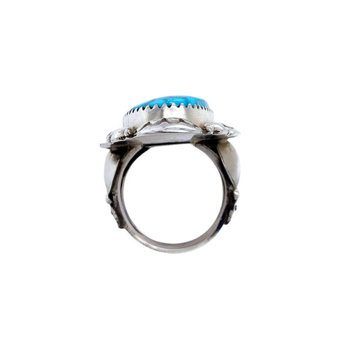 Image of Native American Ring - Navajo Large Kingman Spiderweb Turquoise Embellished Sterling Silver Ring - Native American