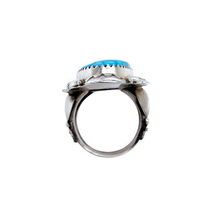Native American Ring - Navajo Large Kingman Spiderweb Turquoise Embellished Sterling Silver Ring - Native American