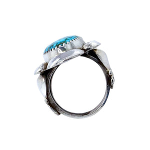 Native American Ring - Navajo Large Kingman Spiderweb Turquoise Sterling Silver Ring - Native American