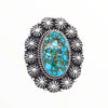 Native American Ring - Navajo Large Kingman Turquoise Sterling Silver Stamped Beads Ring - Mike Calladitto - Native American