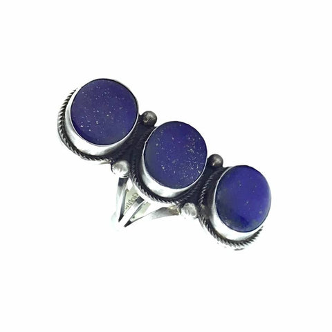 Image of Native American Ring - Navajo Large Lapis Triple-Stone Sterling Silver Ring - Bobby Johnson - Native American